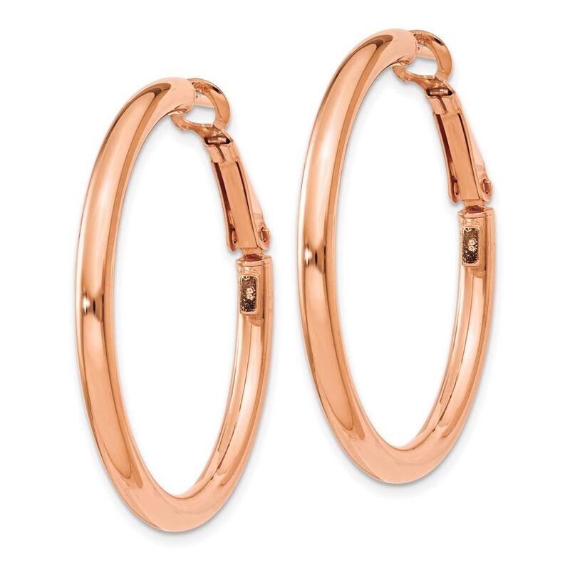 Curata 14k Rose Gold 3x30mm Polished Round Hoop Earrings