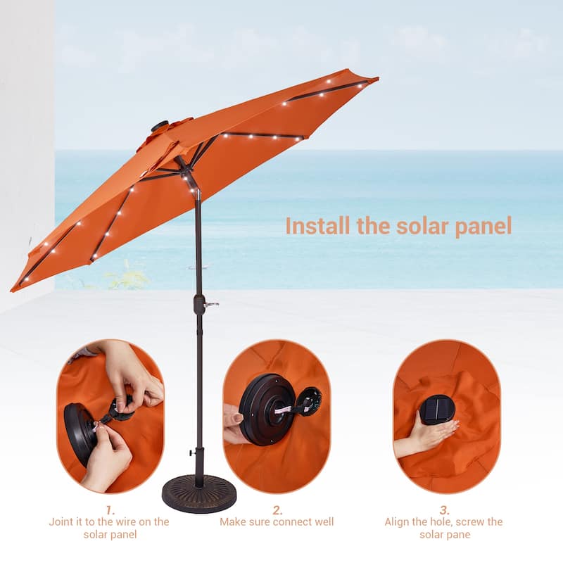 LIVOOSUN LED 9ft Patio Umbrella Market Umbrella Steel Tilt w/Crank