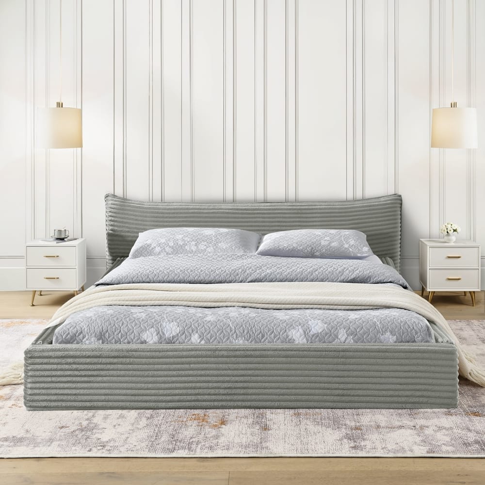Velvet fabric Queen Size Upholstered Bed Grounded Platform Bed