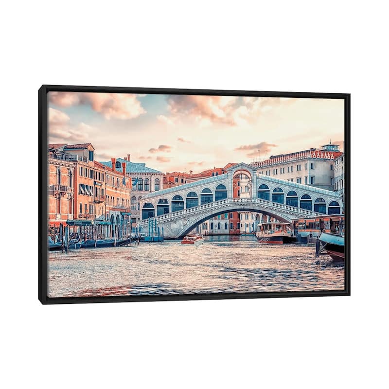 iCanvas "Ponte Di Rialto" by Manjik Pictures Framed Canvas Print - Black - 26x40