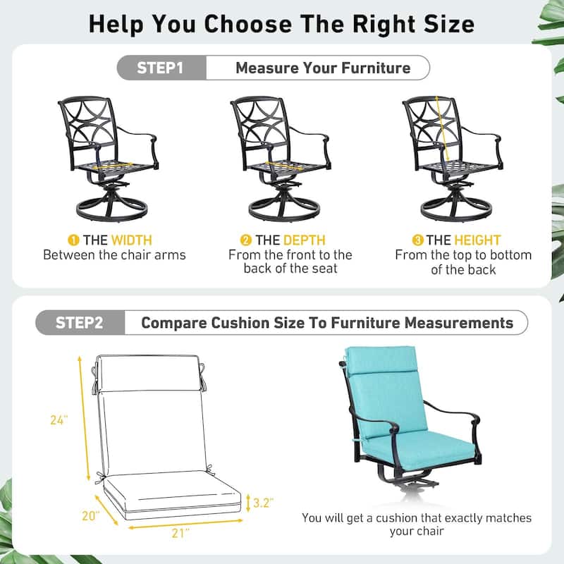 Aoodor Outdoor High Back Dining Chair Cushion Set, 44"x21"x3.2", Set of 4 - 44"x21"x3.2"