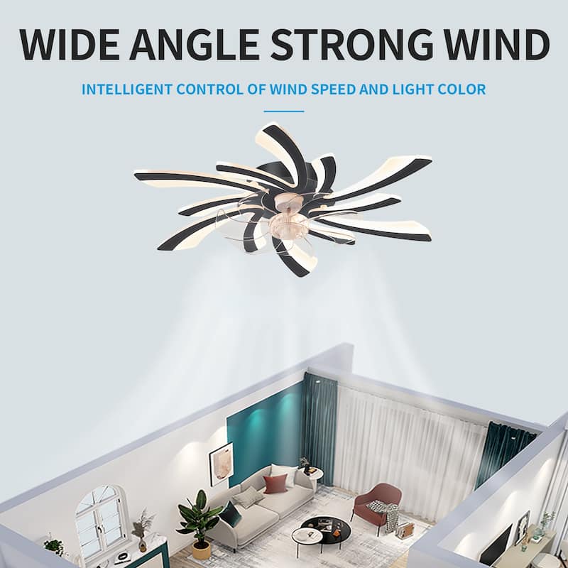 31" Oaks Aura Modern Flush Mount Ceiling Fan with Lights, 12in. Fan Blade 6-Speed Fan Light With Remote Control
