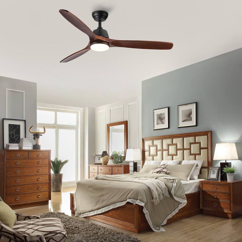 YUHAO SylvanAir Modern 52 in. Flush Mount Outdoor/Indoor Ceiling Fan with 3 Solid Wood Blades and DC Reversible Motor