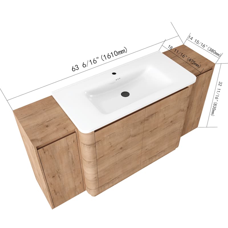Bathroom Vanity With Sink In 36/40/48/52/60/64/84/92 Inch, Freestanding Bathroom Vanity With Doors and Adjustable Shelf