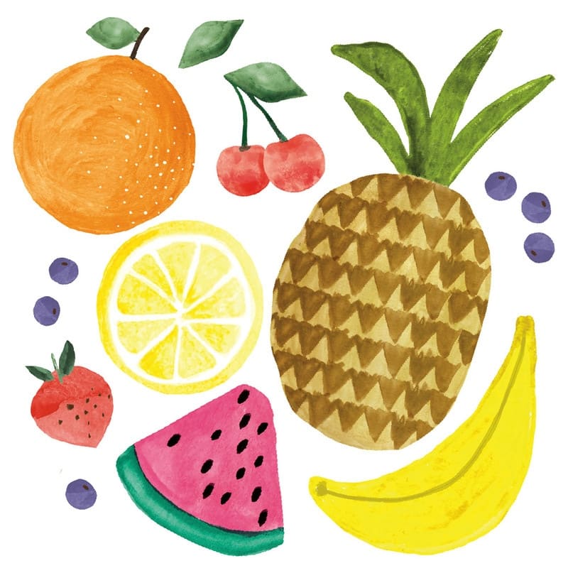 Tempaper Fruit Salad Removable Wall Decals (Contains 37 Pieces on (2) 17.25" x 9.75" Sheets) - Red