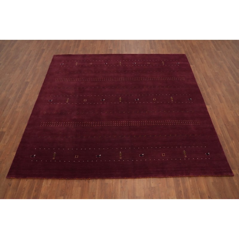 Hand Knotted Oriental 100% Wool Carpet Tribal Animal Pictorial Red Gabbeh Area Rug - 7' 11'' X 8' 3''