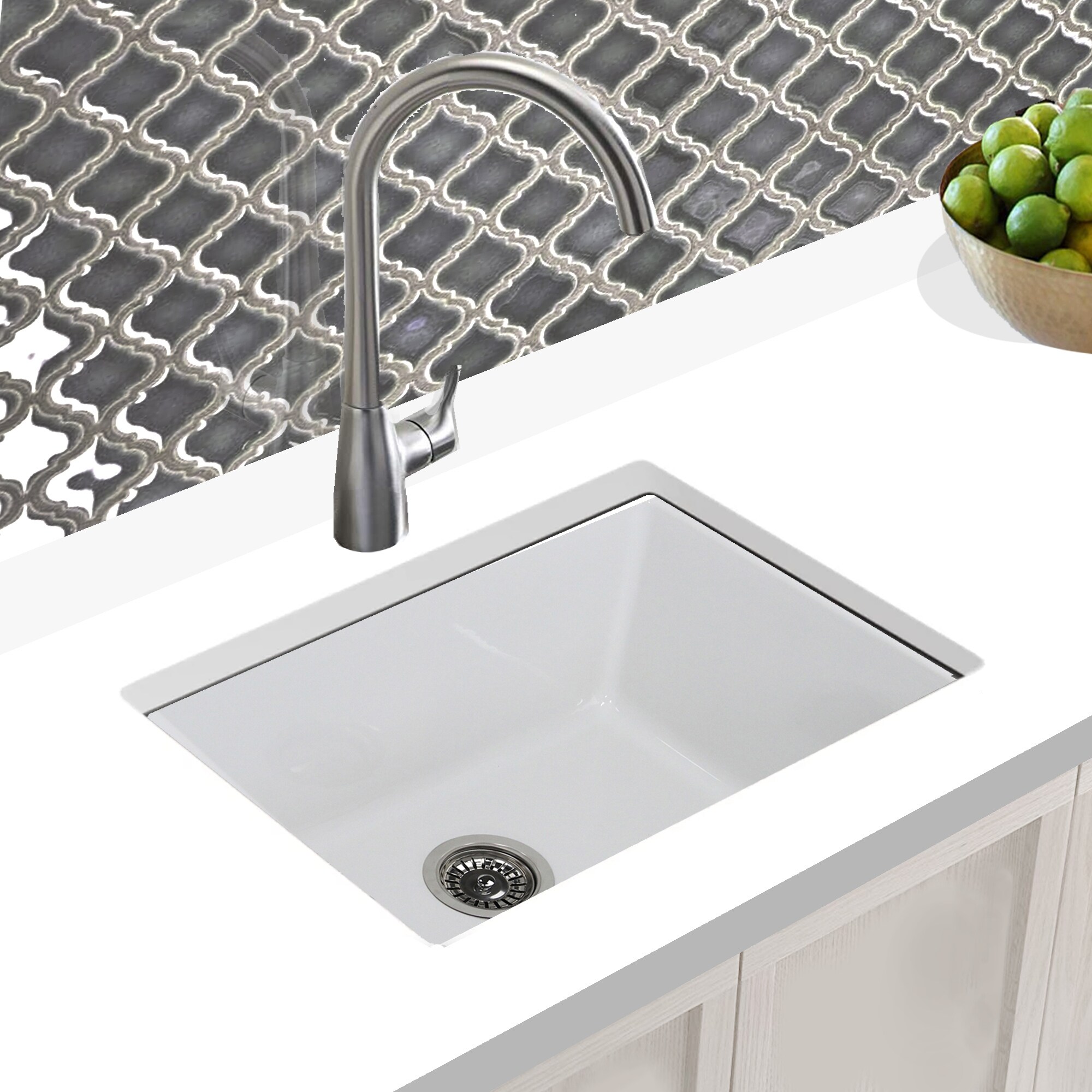 Highpoint Collection 24 Inch Undermount Fireclay Kitchen Or Laundry Sink -  Made in Italy - 24 x 18 x10 inches