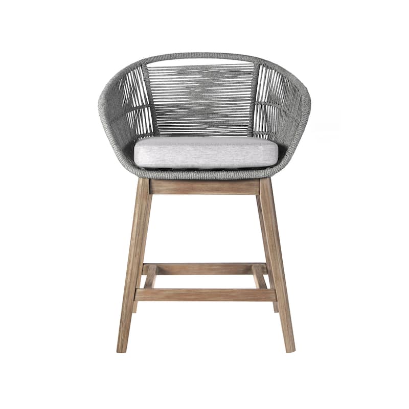 Tutti Frutti Solid Eucalyptus Wood and Rope Outdoor Patio Counter or Bar Height Barstool