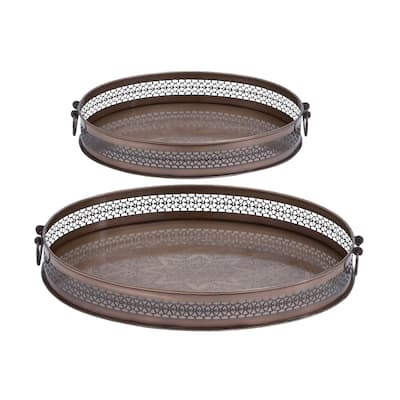 Metal Tray - Set of 2 Brown - Roche River Decor - 13"W x 17"L x 3"H