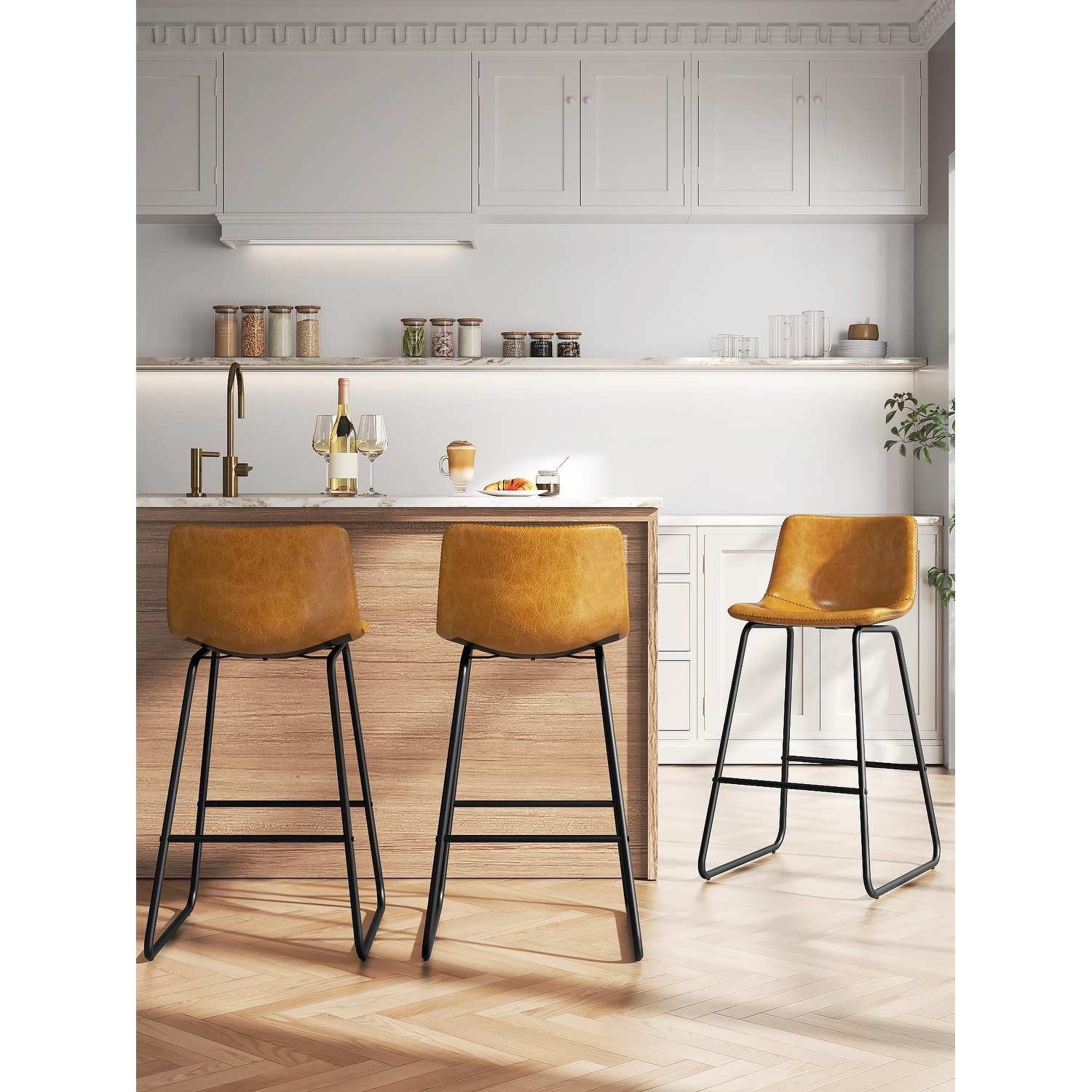 Camel faux leather bar stool sale