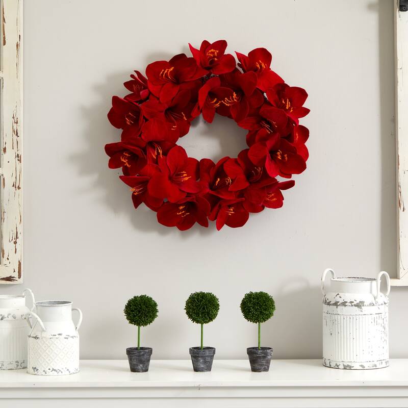 Red Amaryllis Artificial Floral Christmas Wreath, 22-Inch, Unlit