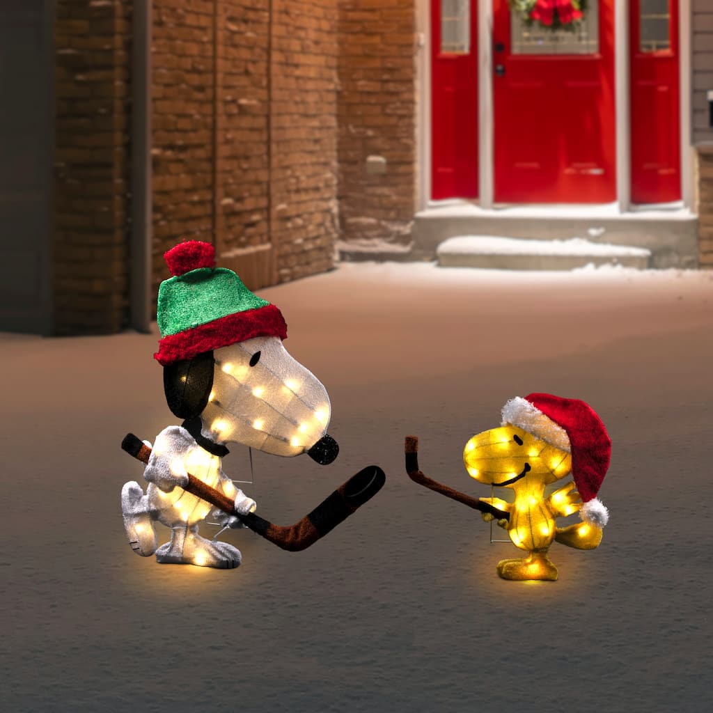 28" Lighted Snoopy and Woodstock Play Hockey Outdoor Christmas Yard Decoration