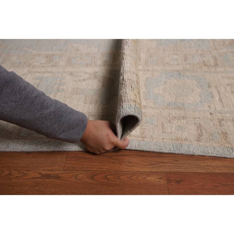 Vegetable Dye Oushak Turkish Large Area Rug Handmade Blue Wool Carpet - 12'3"x 14'6"