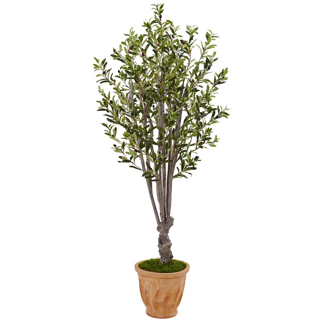 Artificial Olive Tree 5ft, Realistic Faux Tree with Terra Cotta Planter, Indoor Outdoor Decor - Green - 61 Inches and Over