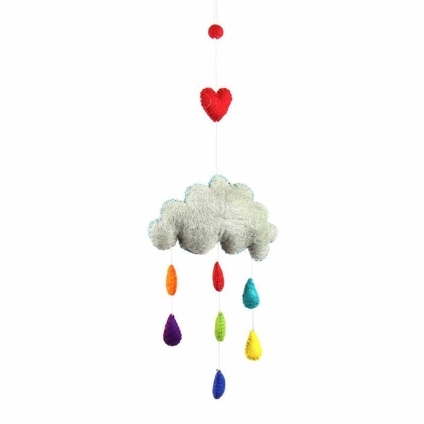 slide 2 of 7, Handmade Felt Rain Cloud Mobile - Global Groove (Nepal)