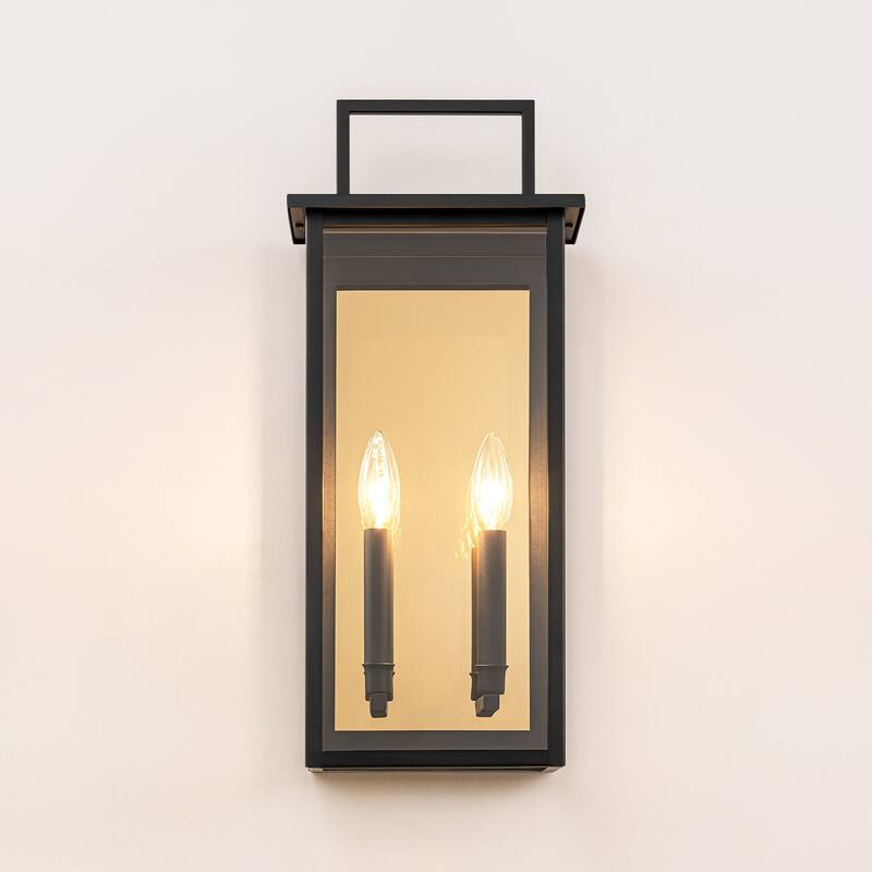 2-Light Industrial Black Outdoor Light Square Clear Glass Waterproof Lantern Wall Sconce - 8.6 in. W x 19.8 in. H x 5.1 in. D