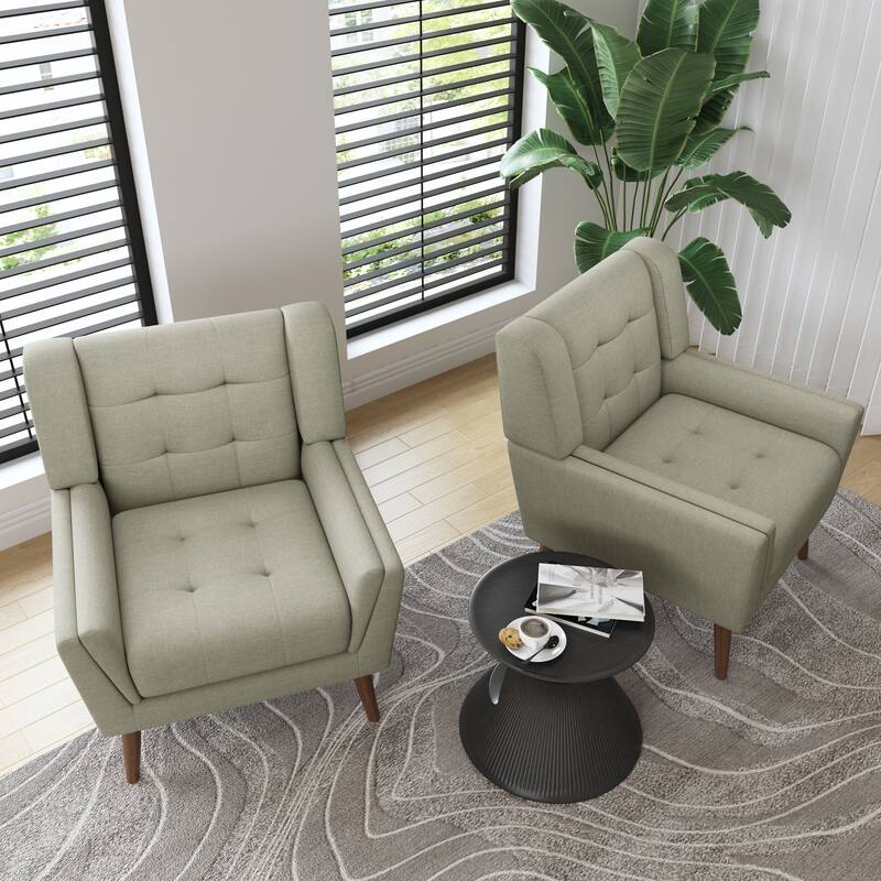 Modern Tufted Accent Chair Linen Armchairs Set of 2