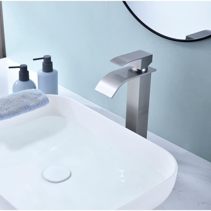 Modern Single Handle Sink Vanity Bathroom Faucet with Waterfall Spout, Anti Corrosion, Anti Rust, Easy Clean