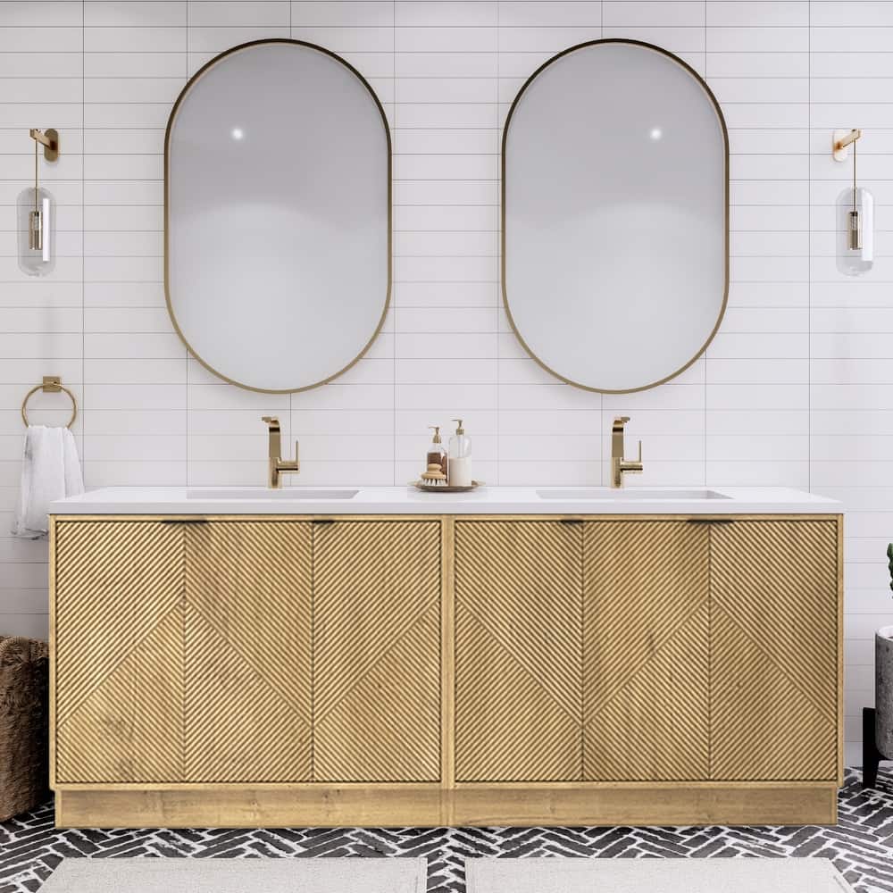 Milano 84" Freestanding Bathroom Vanity with Double White Sink