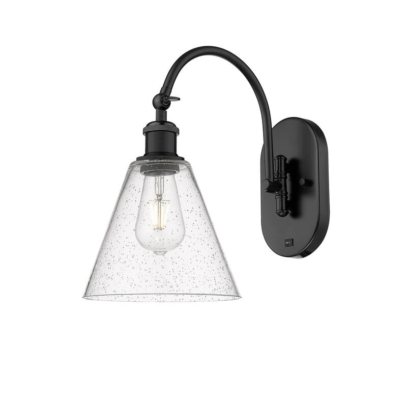 Innovations Lighting 518-1W-14-8 Berkshire Sconce Berkshire 14" Tall - Matte Black / Seedy