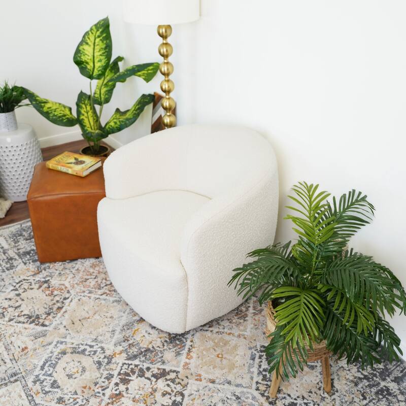 GDFStudio - Mina Modern Boucle Swivel Accent Chair with 360° Base & Round Arms - 32"W