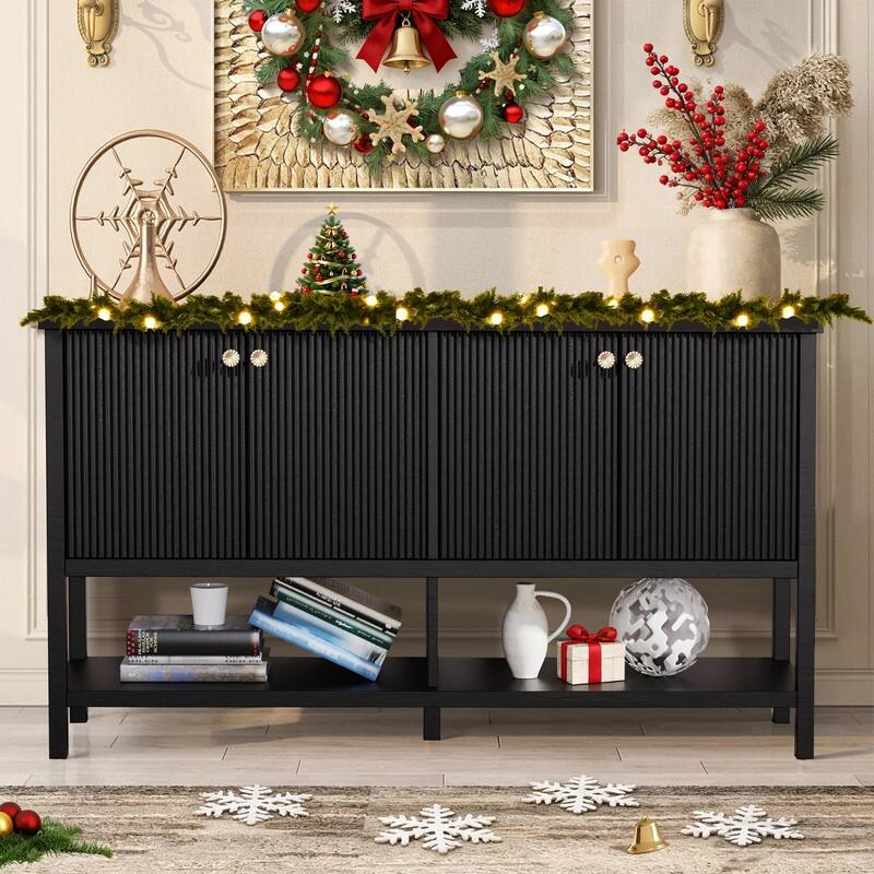 Farmhouse 59" Fluted Console Table with Storage, Entryway Table Hallway Cabinet for Living Room - Black