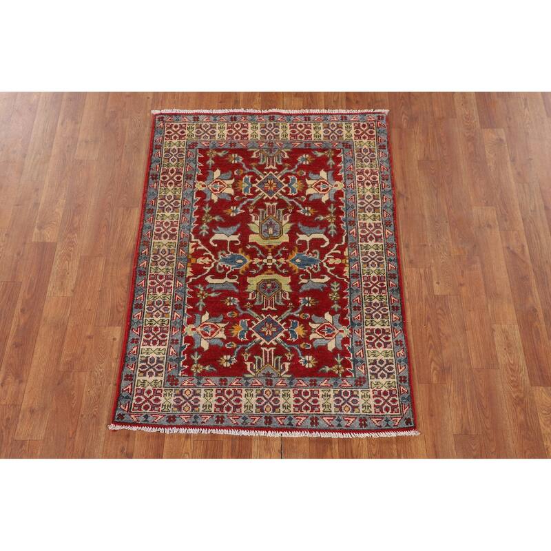 Red Kazak Oriental Foyer Rug Handmade Traditional Wool Carpet - 2'11" x 4'0"
