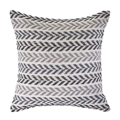 HomeRoots 18" X 18" Gray Black And White 100% Cotton Chevron Zippered Pillow