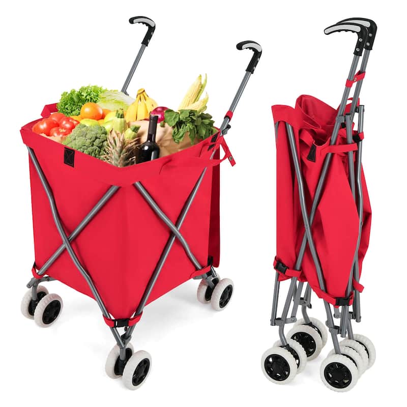 Costway Folding Shopping Cart Utility w/ Water-Resistant Removable - Red - See Details