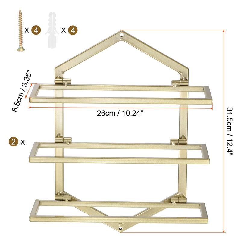 2 Set Wall Mounted Wine Rack - Hanging Wine Bottle Holder Holds 3 Bottles Golden - Gold - Gold