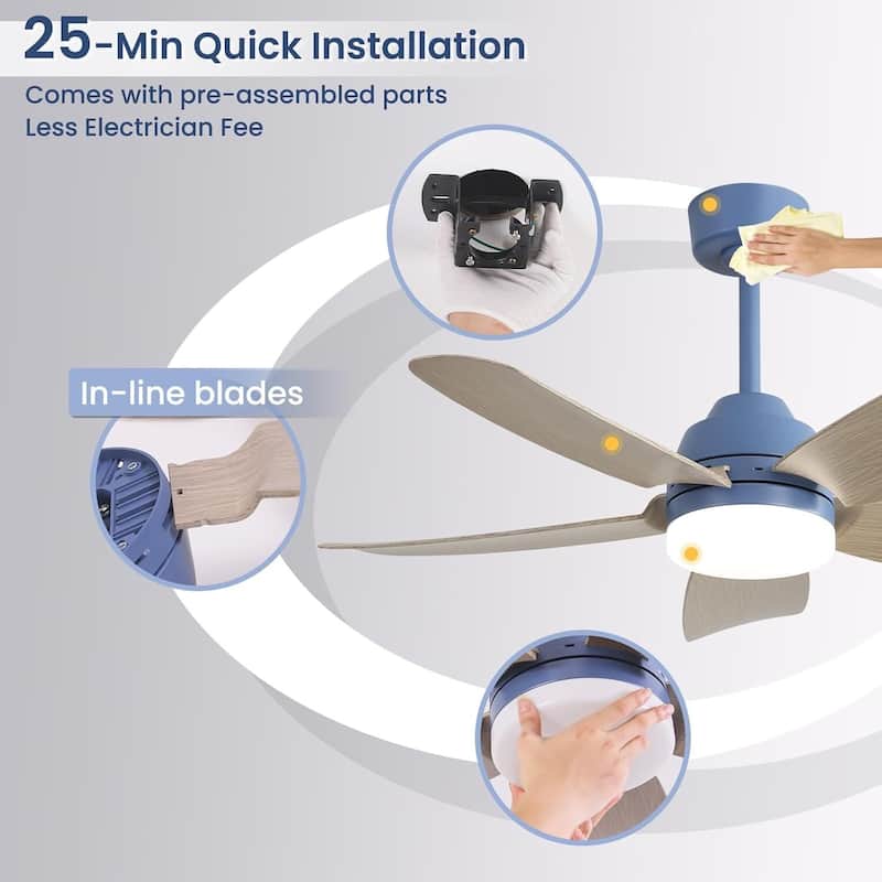 42" Modern Integrated LED Dark Blue Downrod Mounting Ceiling Fan with Light and Remote