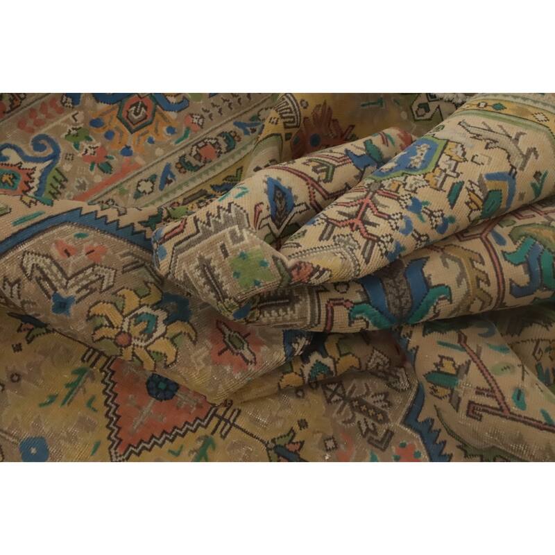 Hand Knotted Oriental 100% Wool Carpet Traditional Medallion Brown Tabriz Area Rug - 9' 6'' X 6' 7''