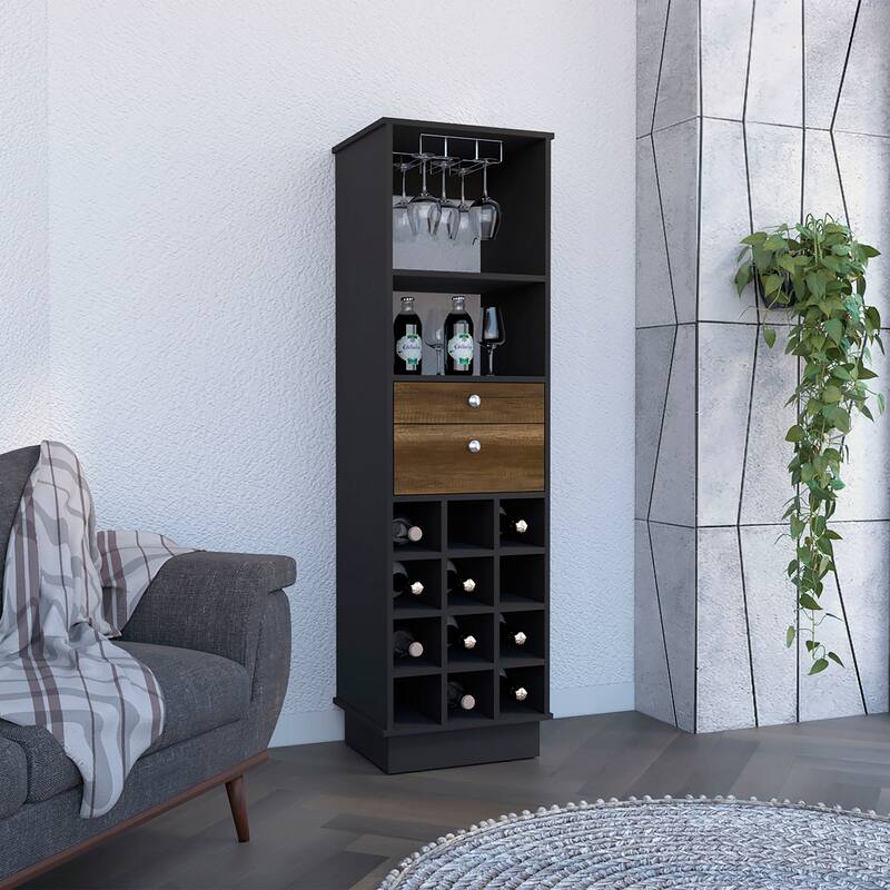 Classic Bar Cabinet with 2 Drawers, Glass Rack, - N/A