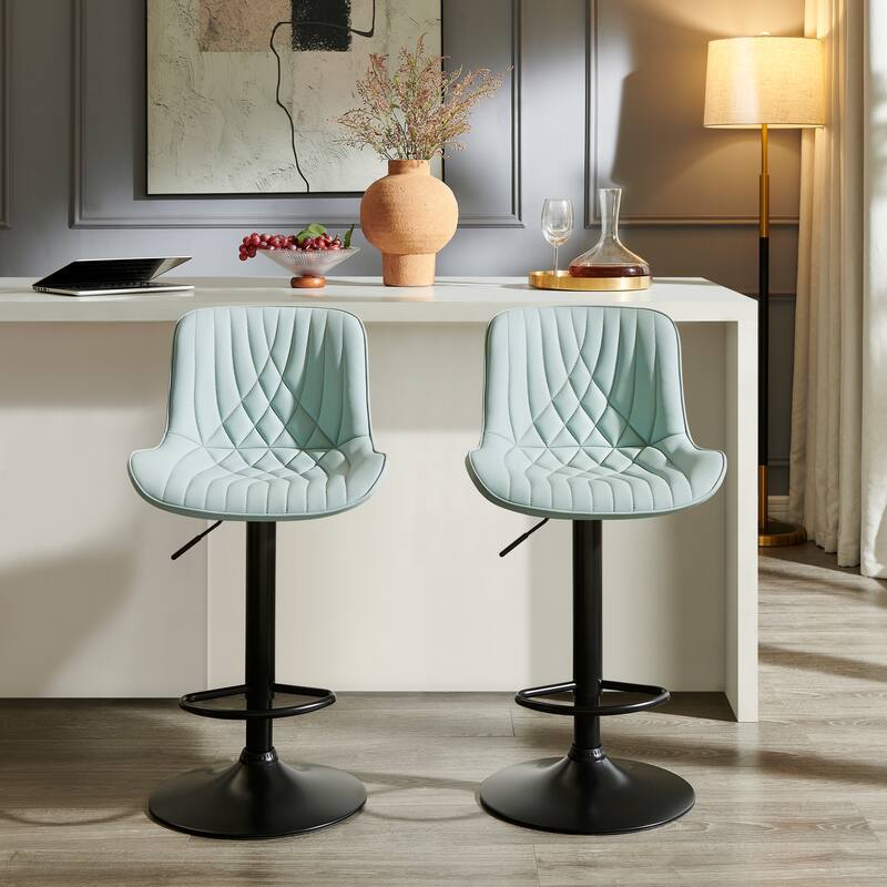 Roundhill Furniture Kovyn Contemporary Adjustable Barstool with Faux Leather Swivel Seats, Set of 2 - Blue