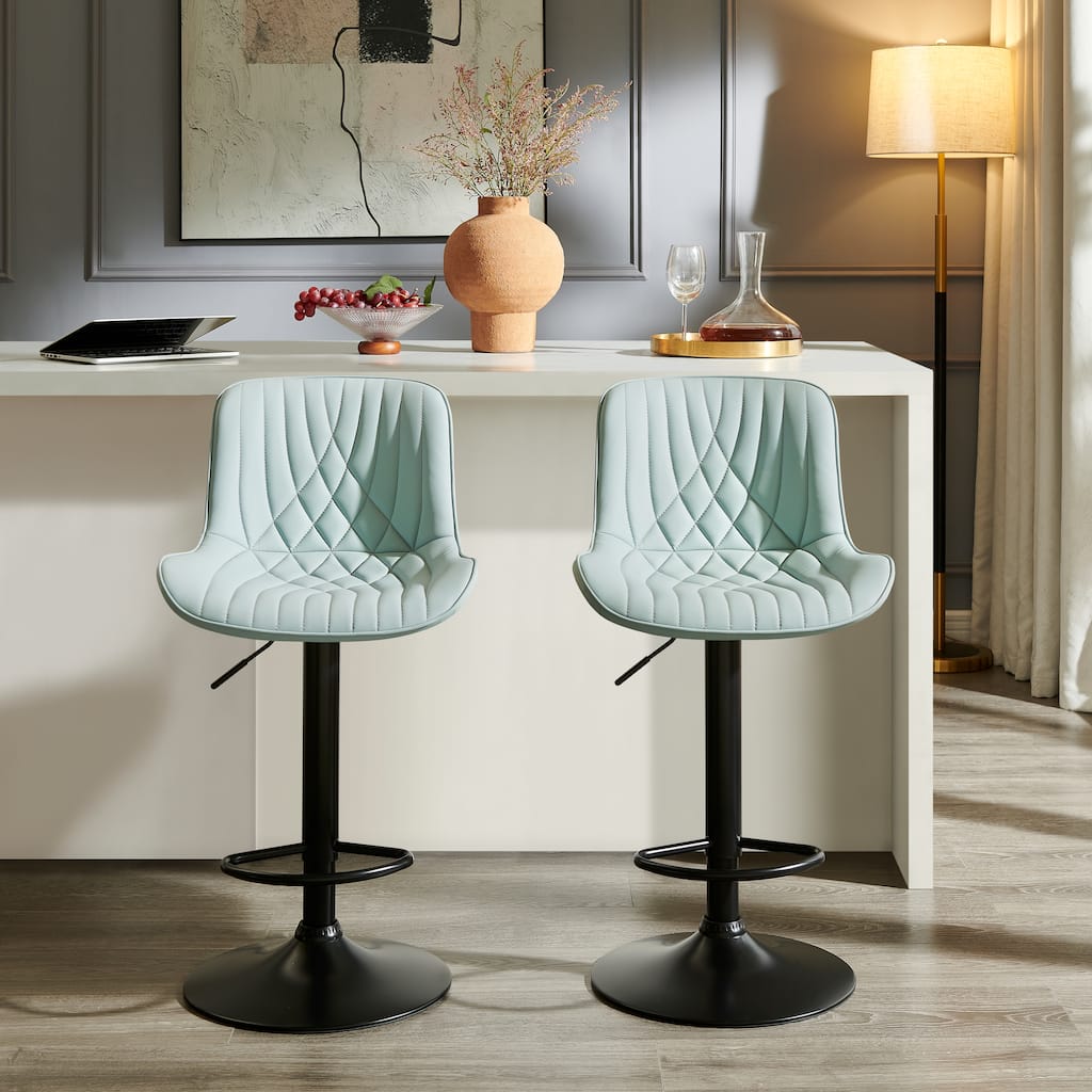 Roundhill Furniture Kovyn Contemporary Adjustable Barstool with Faux Leather Swivel Seats, Set of 2