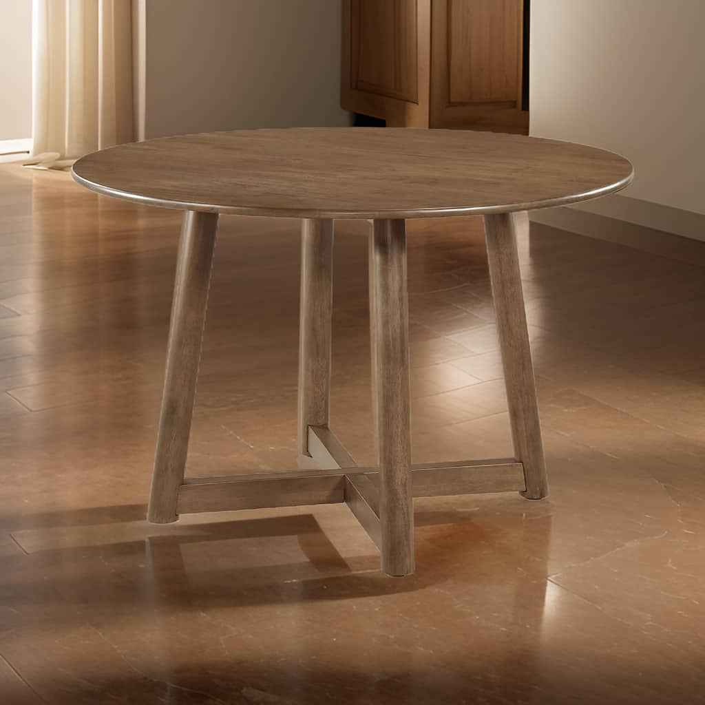 Ellie Dining Table, 47 Inch Round Top, Interlocking Legs, Walnut Brown Wood