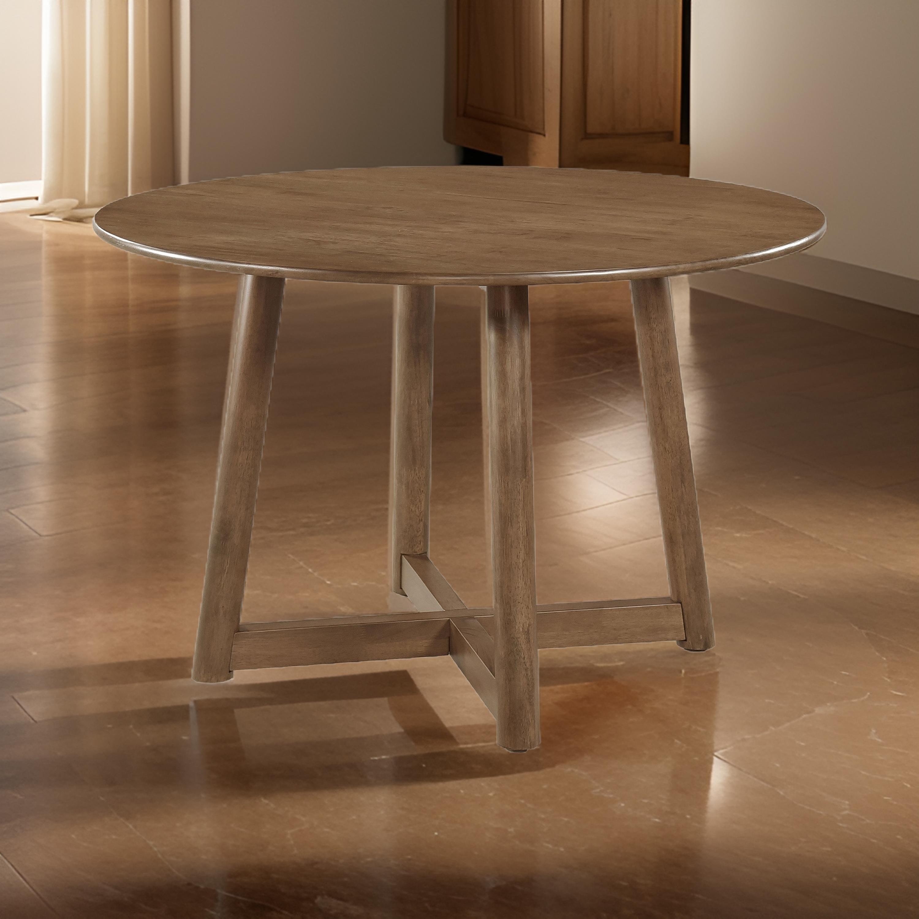 Ellie Dining Table, 47 Inch Round Top, Interlocking Legs, Walnut Brown Wood