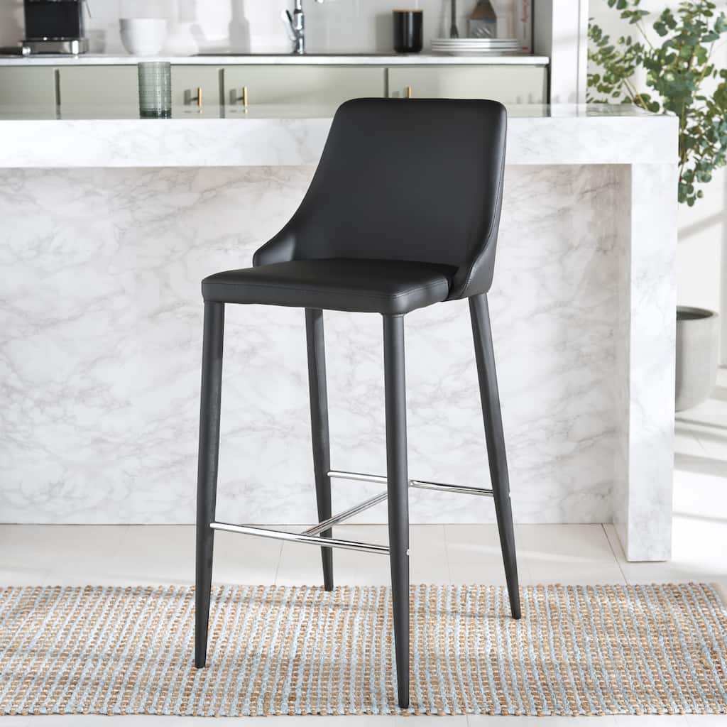 SAFAVIEH Carlene Mid-Century Dining Modern 42-inch White Leather Bar Stool - 21.2" x 18.9" x 41.8" - 21Wx19Dx42H