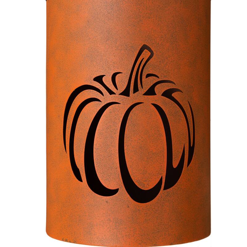 Glitzhome Set of 2 Hollow Out Metal Bucket Lanterns Candle Holder for Fall Halloween Thanksgiving