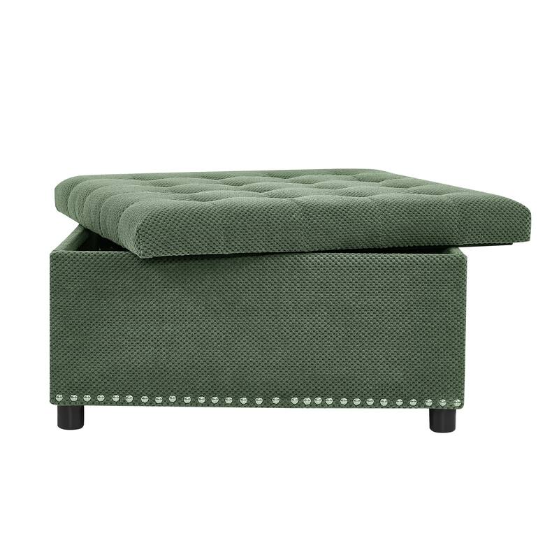Square Tufted Upholstered Storage Ottoman with Nailhead Trim