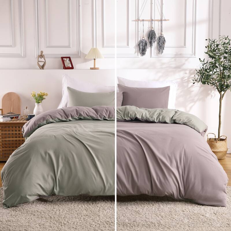 3 Piece Reversible Double Brushed Microfiber Duvet Cover Set