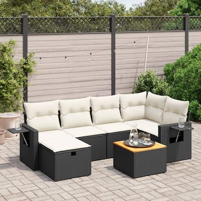 vidaXL Patio Sofa Set with Cushions Outdoor Furniture 7 Piece Poly Rattan