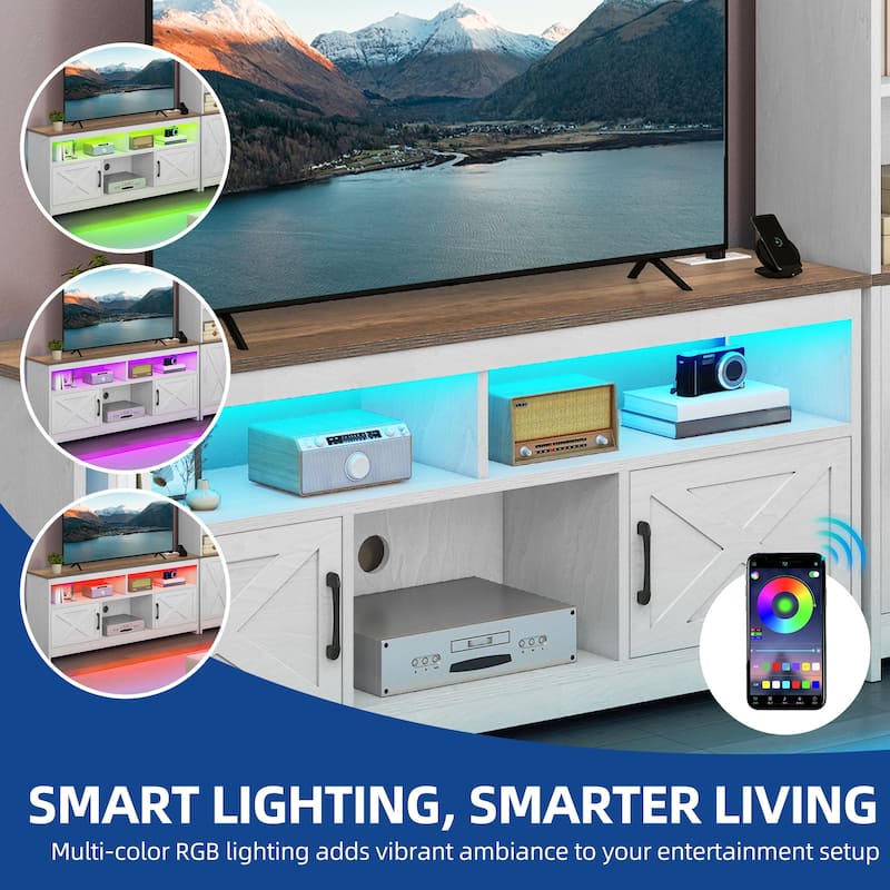Moasis Farmhouse TV Stand with LED Lights & Power Hub