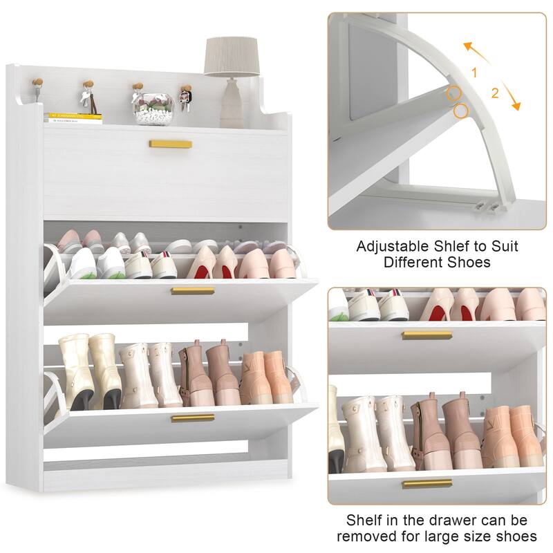 Javlergo Shoe Cabinet with 3 Flip-Up Drawers Freestanding Shoe Organizer with Adjustable Shelf for Entryway Hallway Living Room