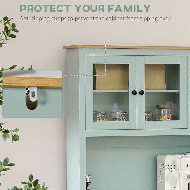 Light Blue Kitchen Pantry Cabinet with Storage Adjustable Shelves and Open Counter - 39.25" W x 15.75" D x 70.75" H