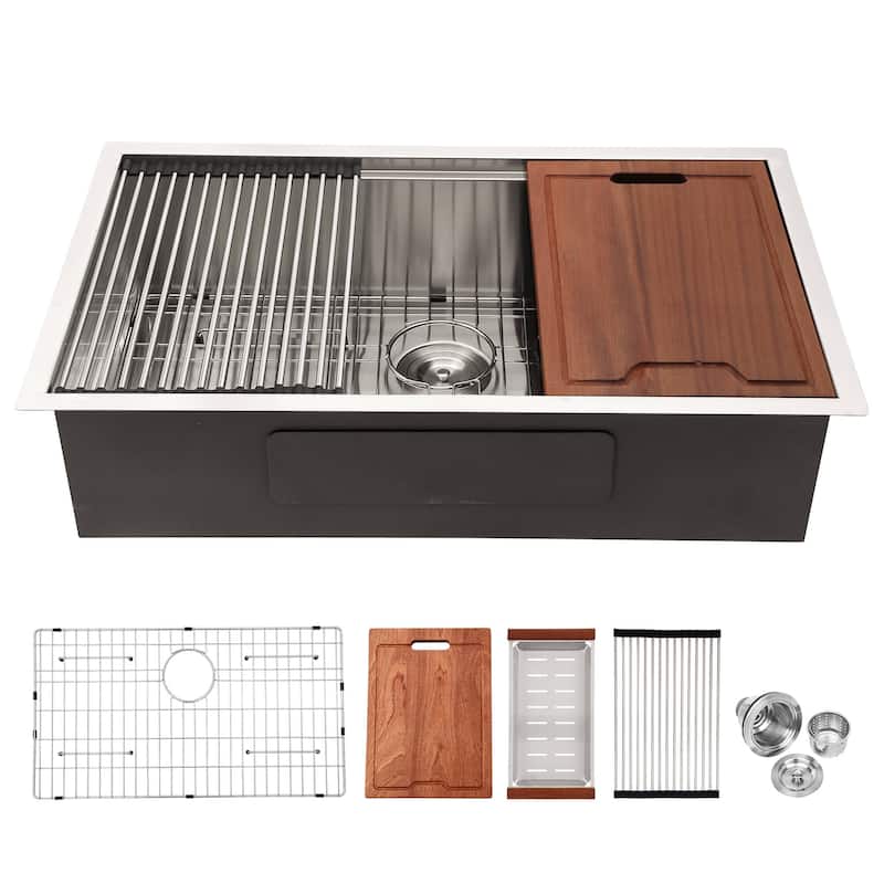 28" 30" 33" Single Bowl Undermount Workstation Kitchen Sink 16 Gauge Sink - 33x19x10 inch