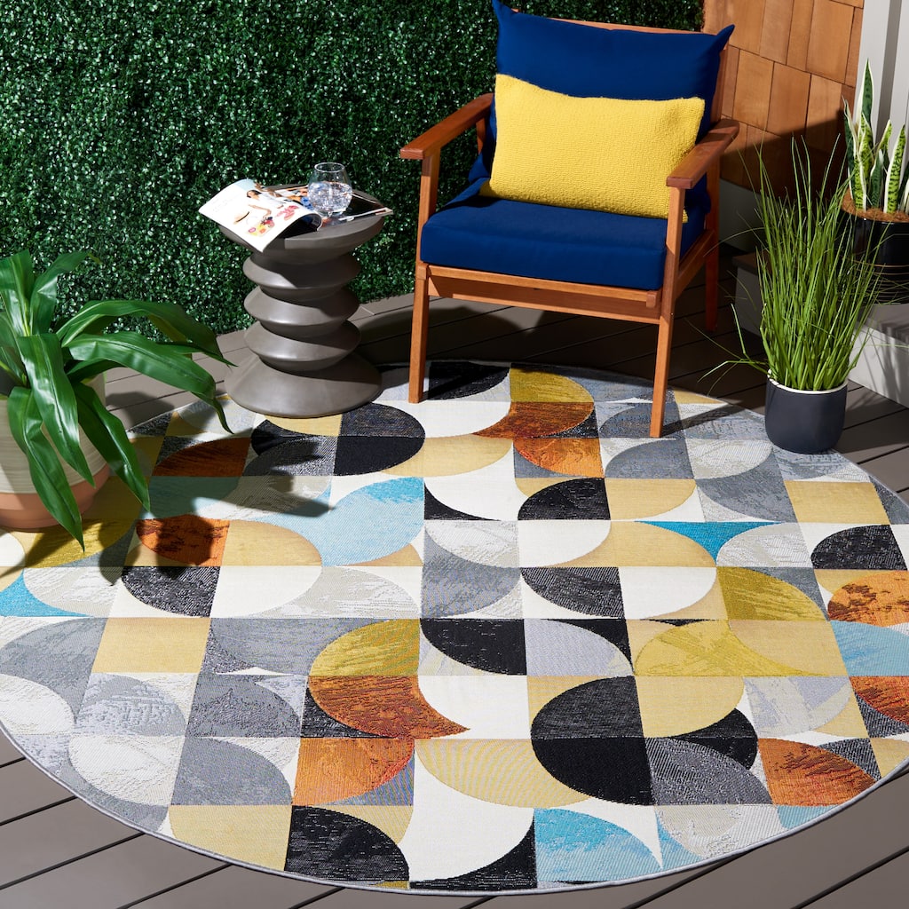 SAFAVIEH Barbados Nery Mid-Century Modern Abstract Waterproof Patio Backyard Rug
