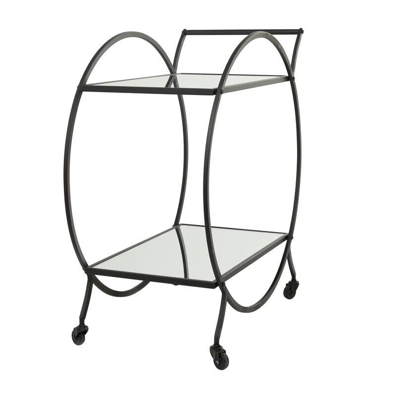 Metal Rolling 2 Mirrored Shelves Bar Cart with Wheels and Handle - Gold - Roche River Decor
