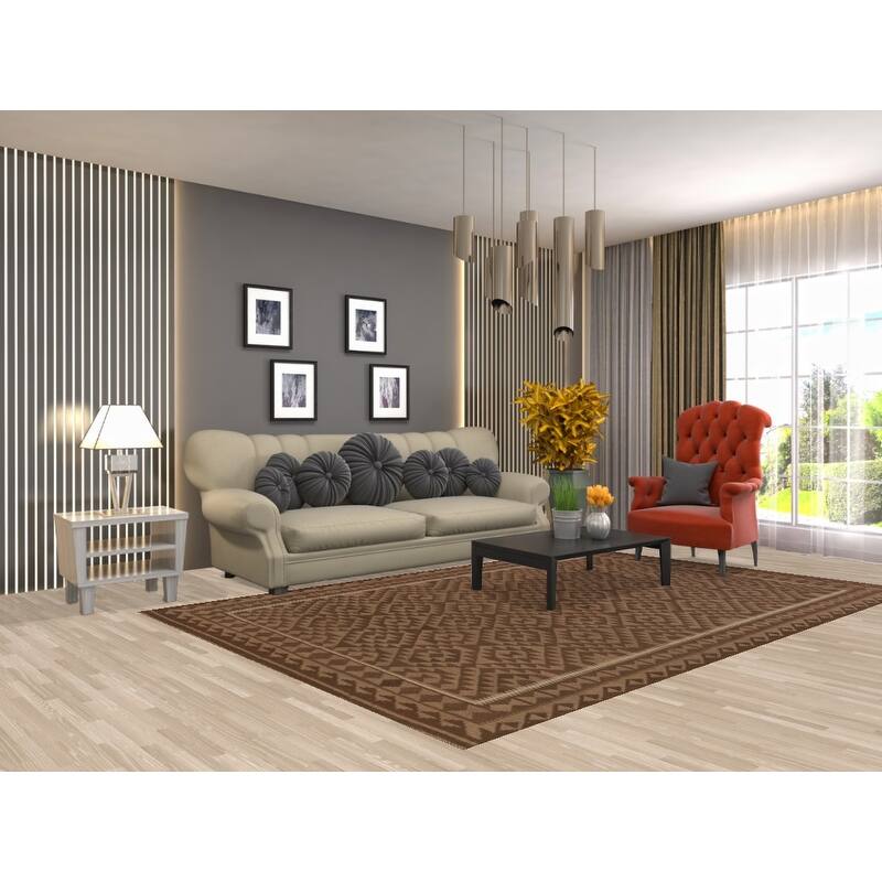 Hand Woven Oriental 100% Wool Carpet Southwestern Geometric Brown Kilim Area Rug - 9' 6'' X 6' 4''