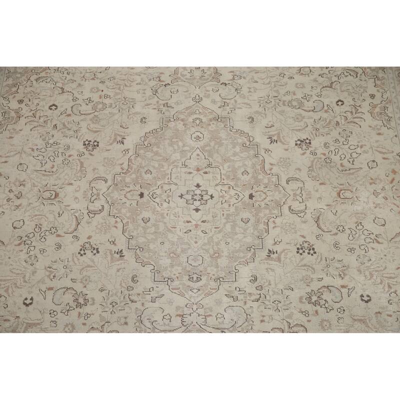 Hand Knotted Oriental 100% Wool Carpet Traditional Floral Beige & Ivories Kashan Area Rug - 12' 3'' X 9' 6''